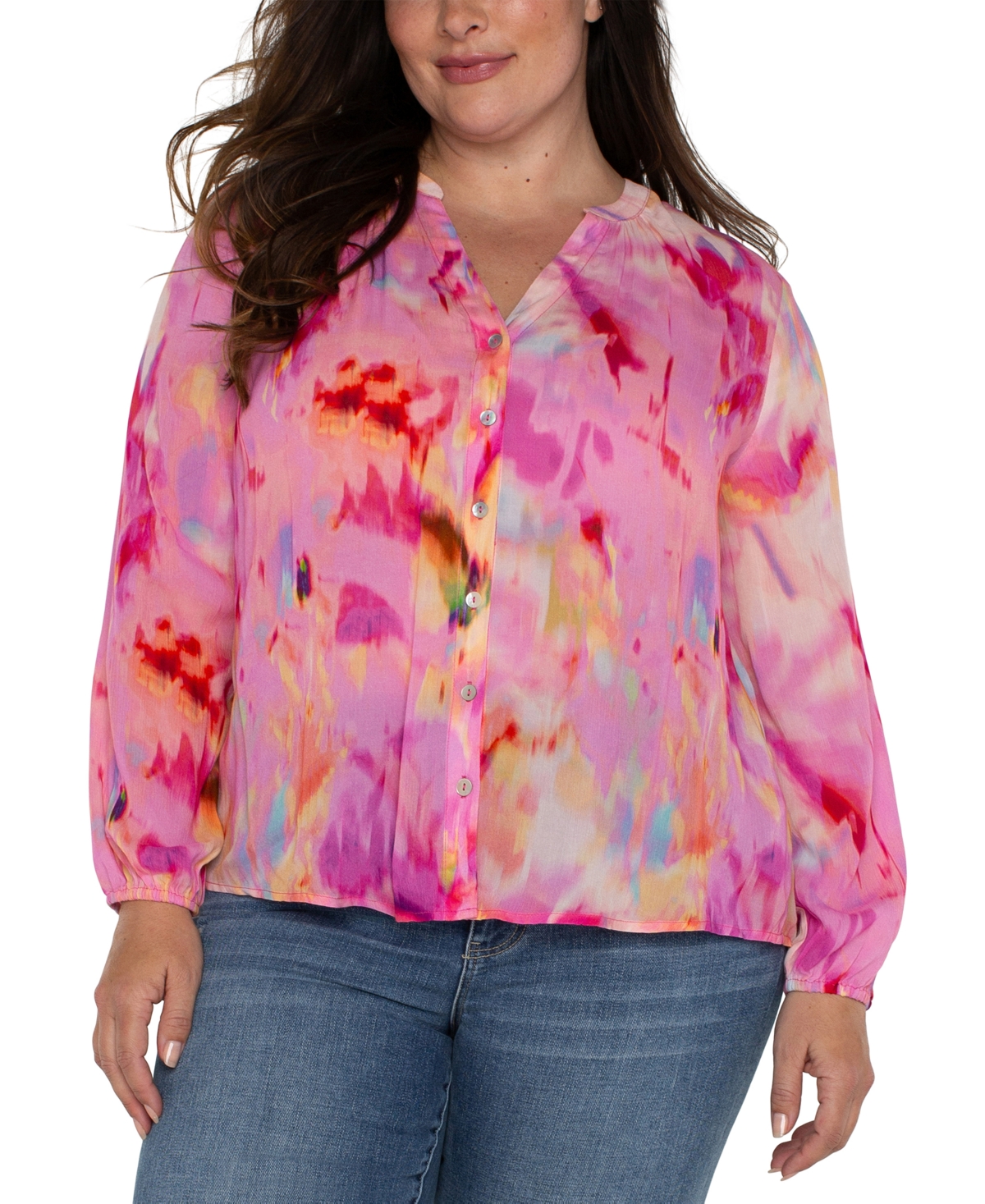 Liverpool Los Angeles Plus Size Printed Long-sleeve Blouse