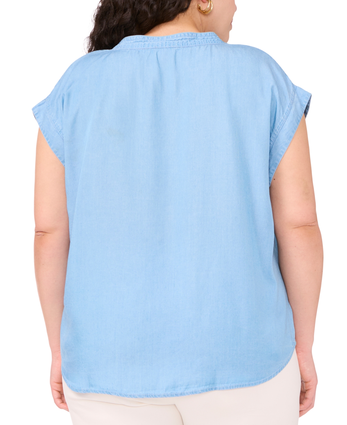 Vince Camuto Plus Size Split-neck Extended-shoulder Top