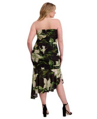 Plus Size Ruched Asymmetric-Hem Midi Dress