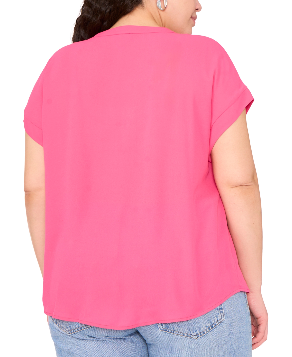 VINCE CAMUTO PLUS SIZE LACE-UP SHORT-SLEEVE TOP 