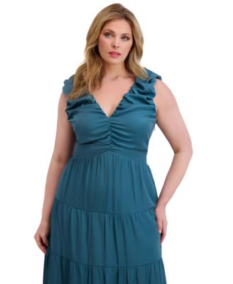 Plus Size V-Neck Sleeveless Tiered Maxi Dress