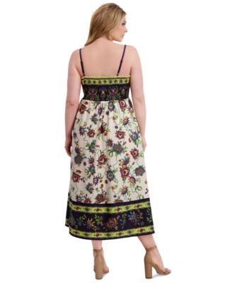 Plus Size Square-Neck Border-Print Maxi Dress