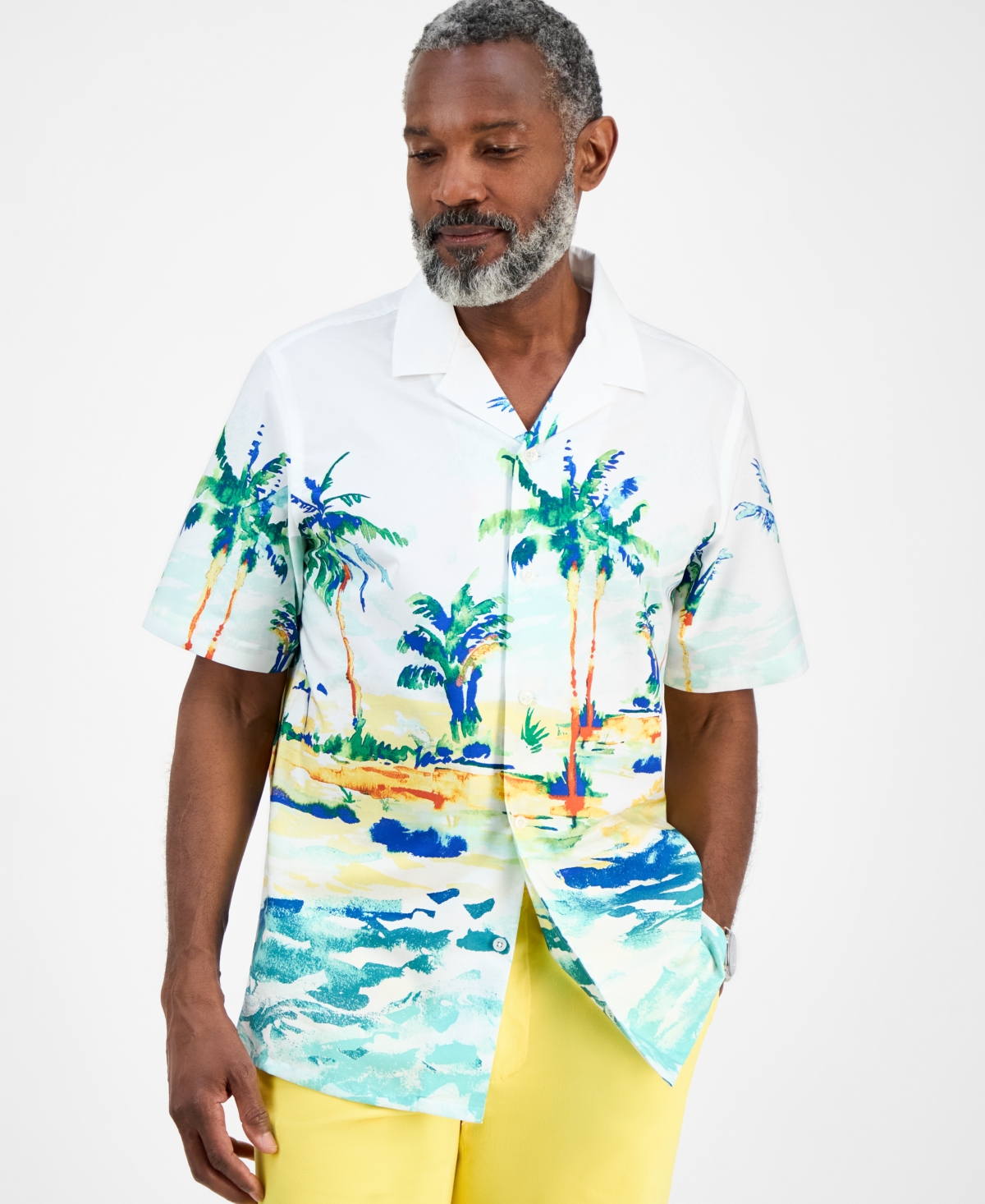 Men's Tropical Painted Shirt, Exclusively at Macy's - White
