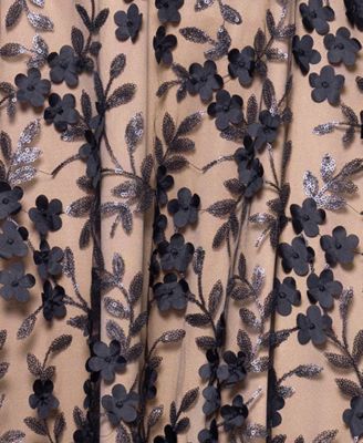 Petite Short-Sleeve Boat-Neck Embellished-Overlay Gown