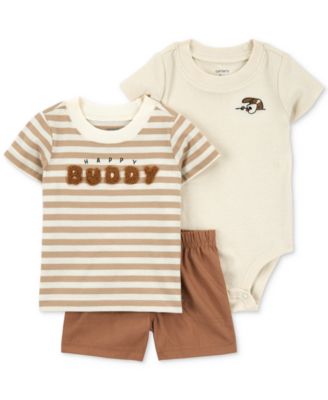 Carter's - Baby Boys Happy Buddy Striped T-Shirt, Bodysuit & Shorts, 3 Piece Set