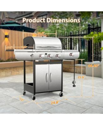 BBQ Gas Propane Grill 3 Burner Cast Iron Flat Grill Griddle Combo with Side Burner Stainless Steel 34000 BTU for Outdoor Cooking Backyard Barbecue