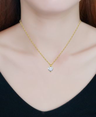 Cubic Zirconia Heart Pendant Necklace in 18k Yellow Gold over Sterling Silver (also in Sterling Silver), 16" + 2" extender, Exclusively at Macy's 