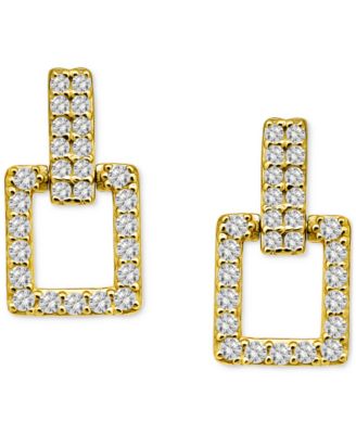 Cubic Zirconia Square Doorknocker Drop Earrings