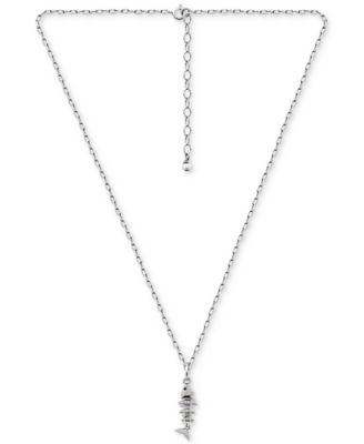 Cubic Zirconia Fishbone Pendant Necklace, 16" + 2" extender, Exclusively at Macy's
