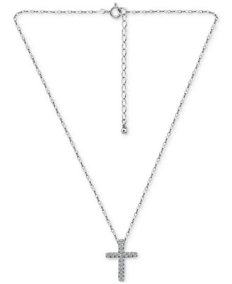 Cubic Zirconia Cross Pendant Necklace, 16" + 2" extender, Exclusively at Macy's