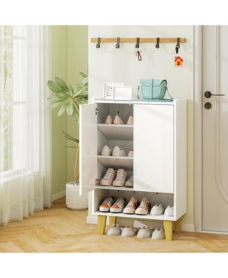 5-Tier Shoe Cabinet with Faux Marble Top – Flat Tilting Shelves for Shoes and Accessories Storage