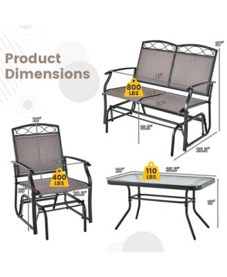 4pcs Patio Glider Conversation Set Swing Rocking Chair Table Heavy-Duty Outdoor