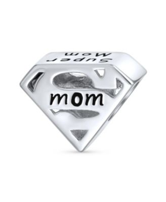 Set of 2 Mother's Day SUPER MOM and BFF Friendship Charm Bead Sterling Silver