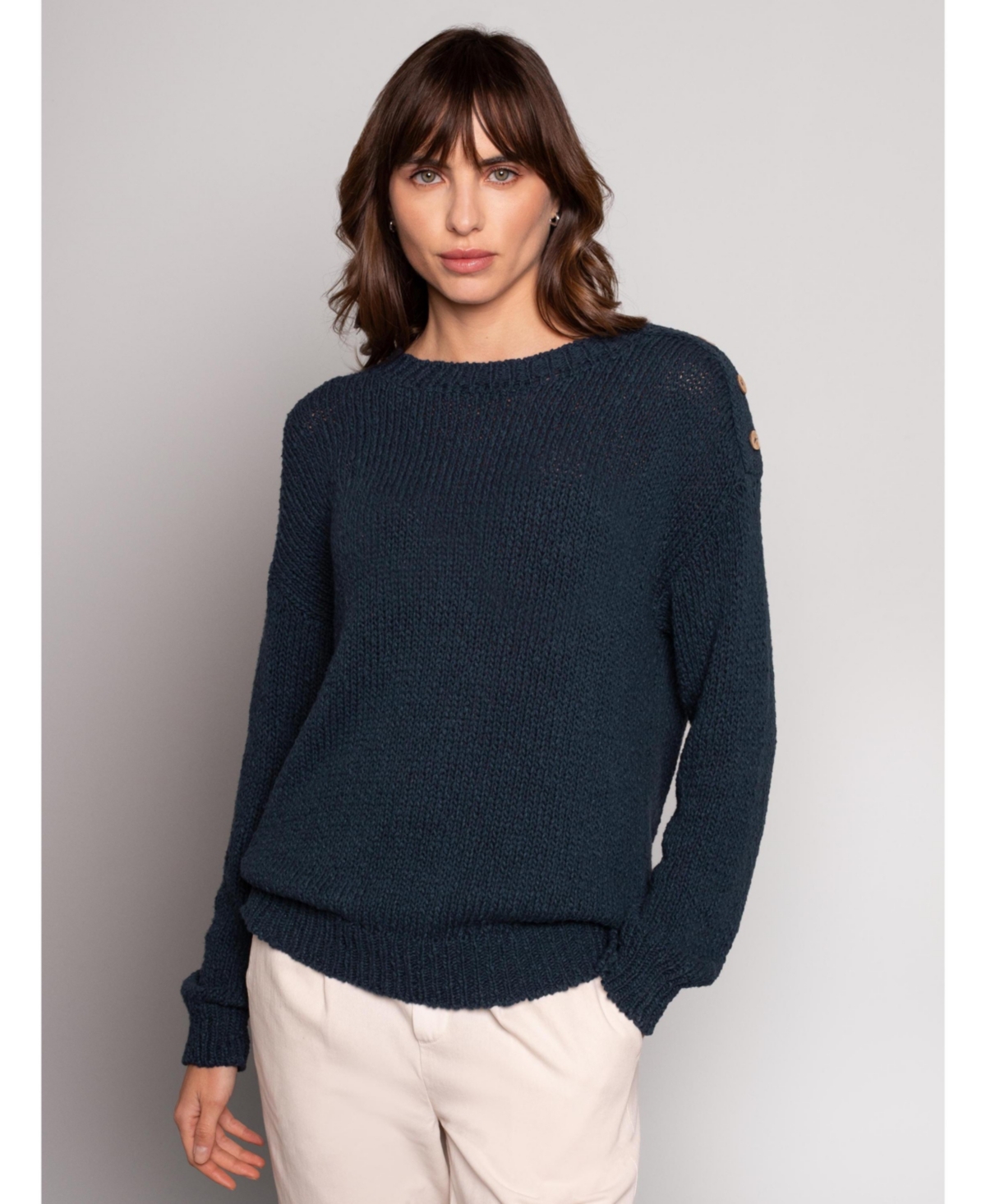 Women's Slub Knit Button Detail Sweater - Navy