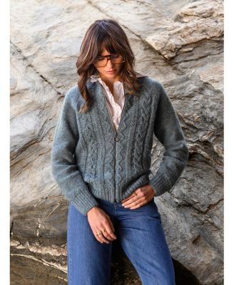 Women's Wool Zip Cardigan with Cable Knit