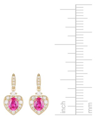 Lab Grown Ruby (5/8 ct. t.w.) & Lab Grown White Sapphire (1/3 ct. t.w.) Heart Halo Drop Earrings in 14k Gold-Plated Sterling Silver
