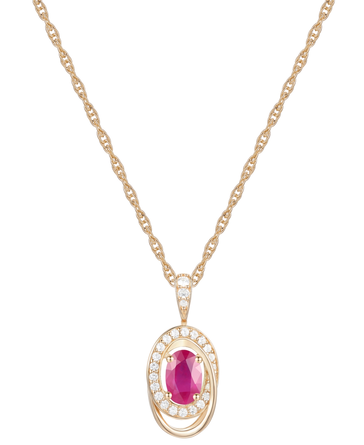 Macy's Ruby (5/8 Ct. T.w.) & Diamond (1/8 Ct. T.w.) Oval Swirl 18" Pendant Necklace In 14k Gold (also In Em