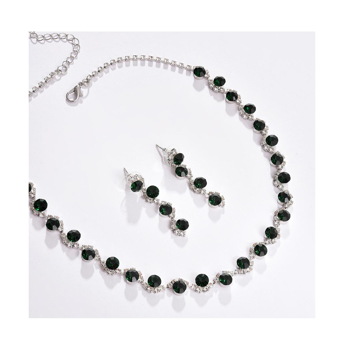 Sohi Women's Silver Plated Designer Stone Jewellery Set In Green