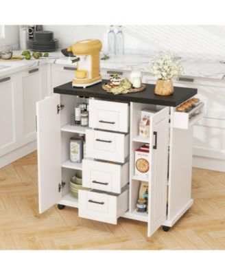 Rolling Kitchen Island Cart on Wheels with Storage Cabinets