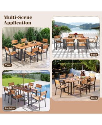 7 Piece Patio Dining Set 69'' Rectangle Table w/ 6 Stackable Chairs