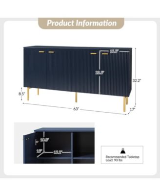 Contemporary 4-Door Sideboard with Adjustable Shelves and Legs, 63" Wide