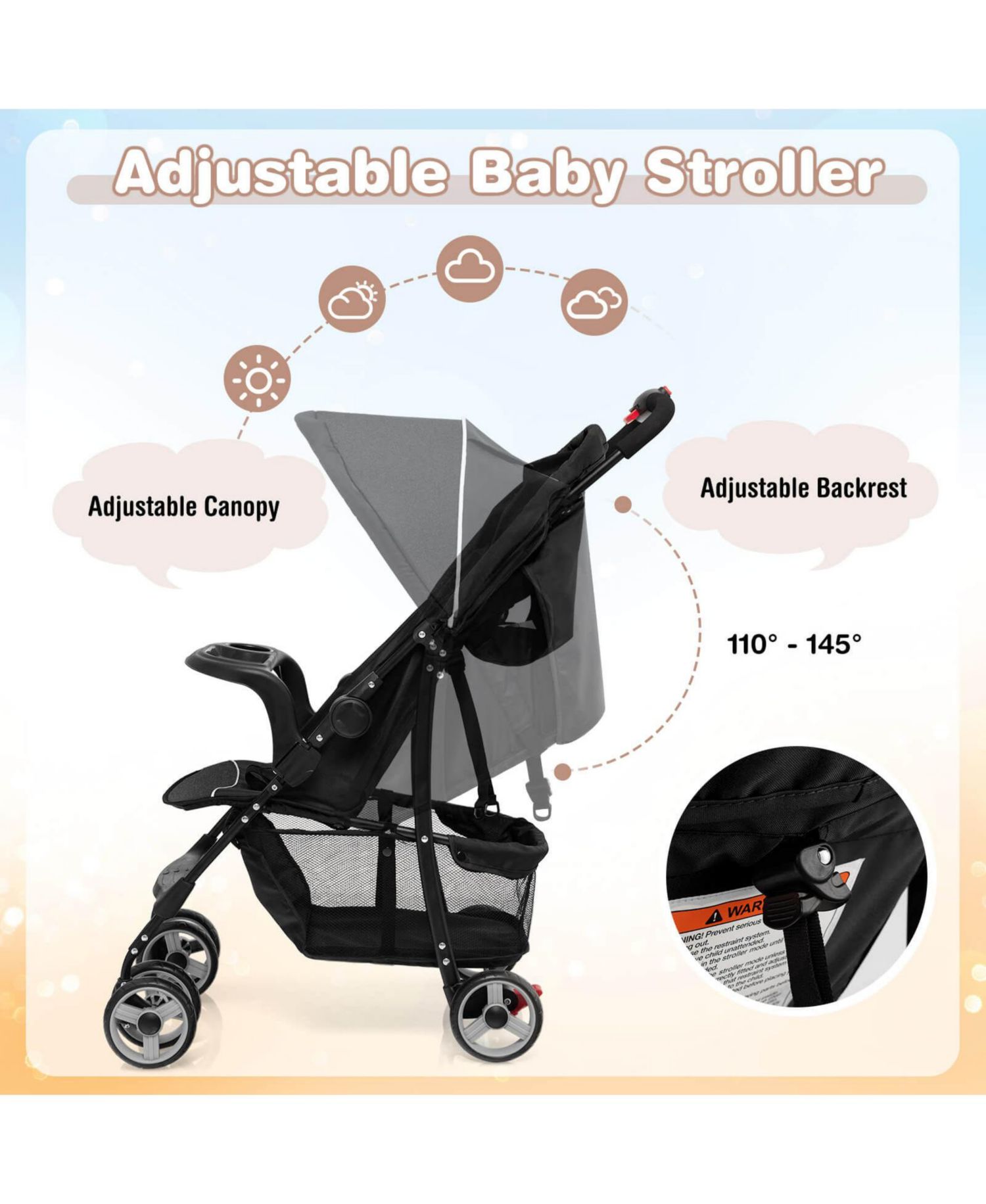 Foldable Lightweight Baby Stroller Kids Travel Pushchair 5-Point