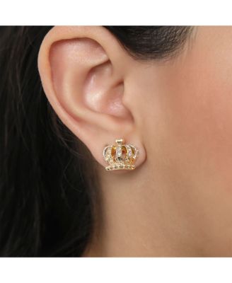 Gold-Tone Crystal Crown Keychain & Earring Set