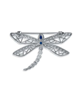 Sapphire CZ Butterfly Dragonfly Brooch Pin Plated