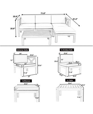 Outdoor Wood 5-Piece Sectional Sofa Seating Group Set with Cushions