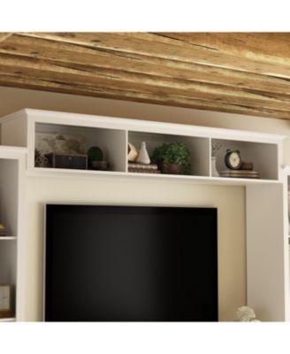 TV stand with top, left and right cabinets, multi-purpose media wooden console, entertainment center with tempered glass