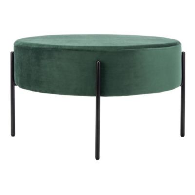 Lisbon Round Cocktail Ottoman with Velvet Upholstery and Matte Black Metal Legs – 31.5" Diameter