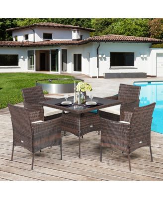 5PCS Rattan Patio Dining Table Set Outdoor Furniture Set w/ 4 Seat Cushions