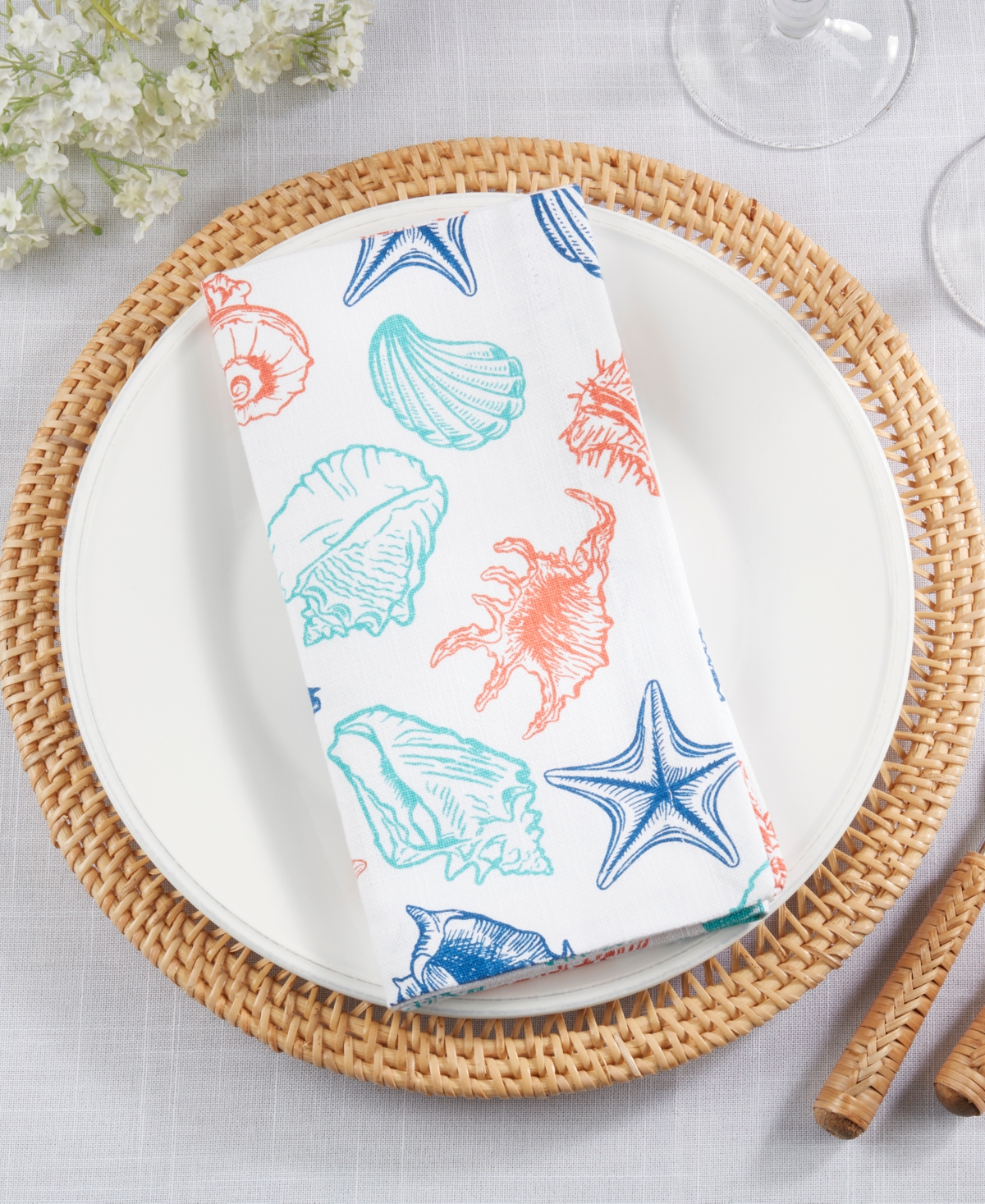 Saro Lifestyle Ocean Breeze Sea Shells Cotton Napkins, 20" X 20" In Multi