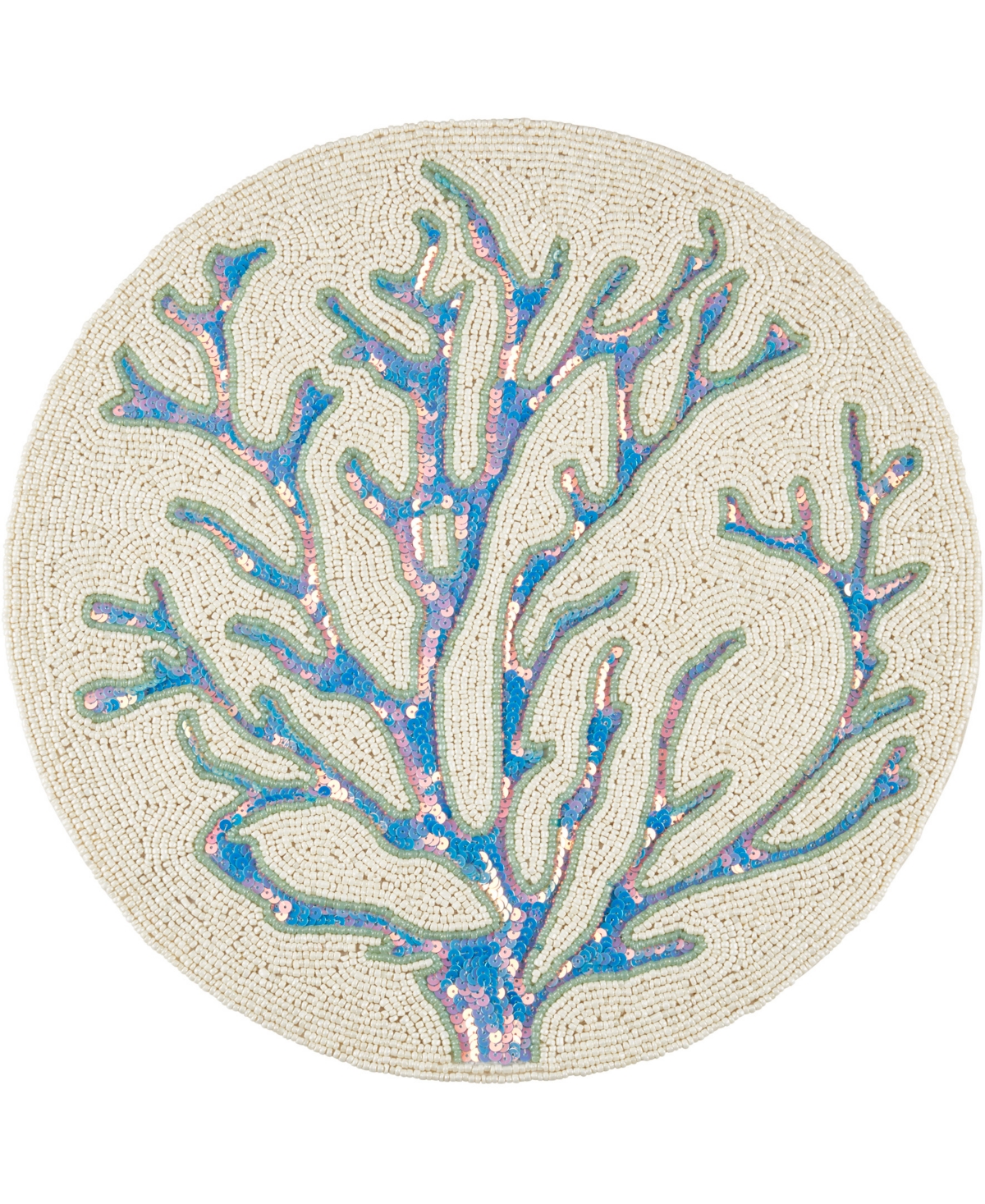 Saro Lifestyle Coastal Coral Beaded Placemats, 15" Round In Aqua