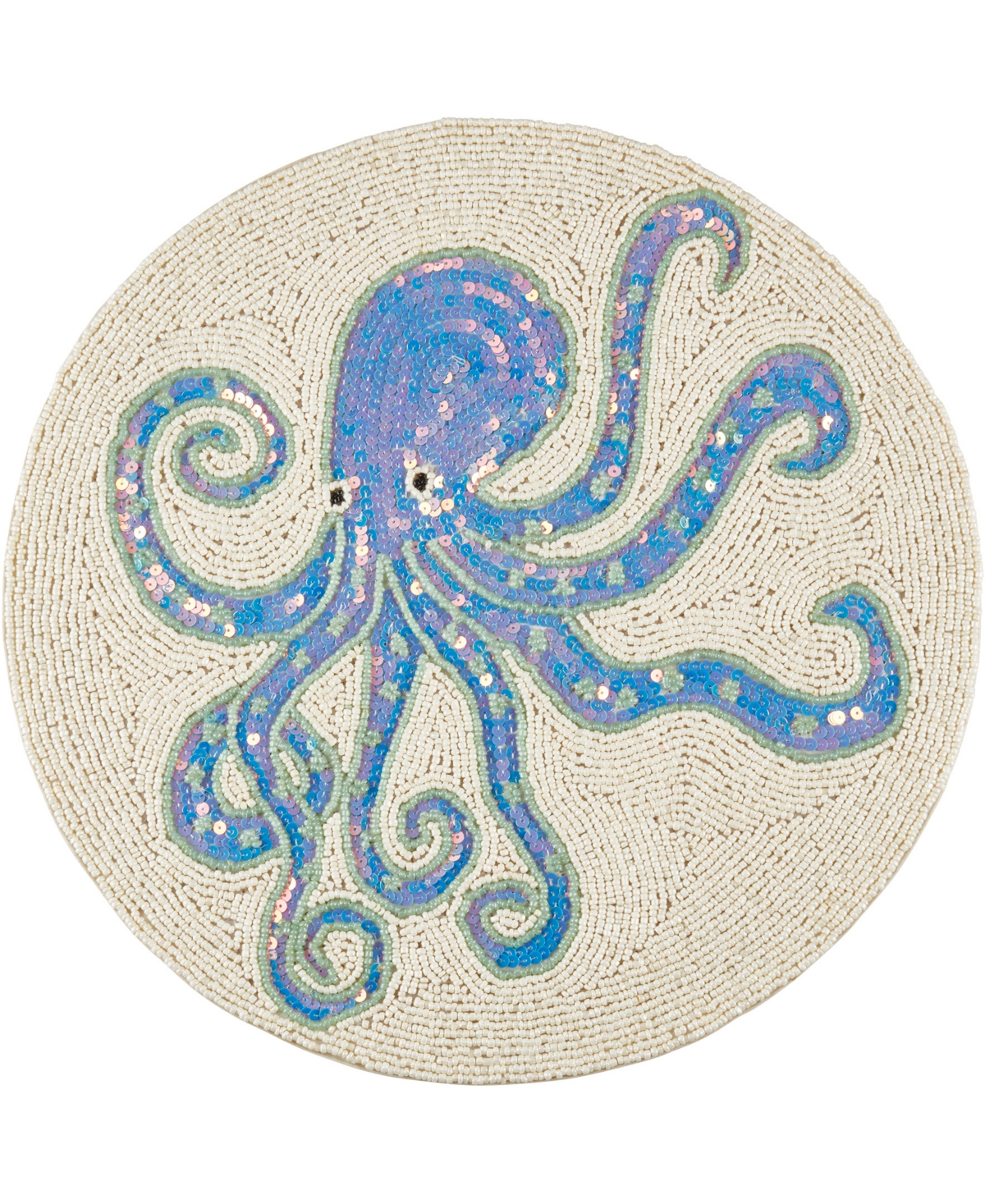 Saro Lifestyle Tentacle Treasure Beaded Placemats, 15" Round In Aqua