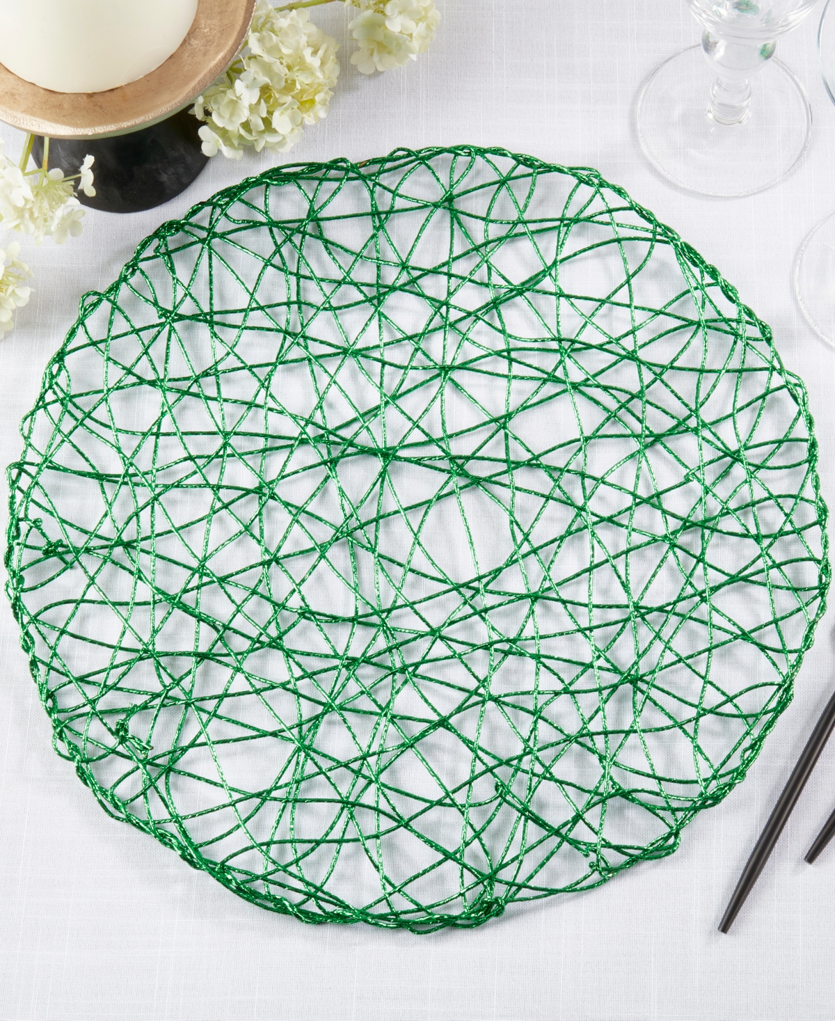 Saro Lifestyle Intricate Wire Placemats, 15" Round In Green