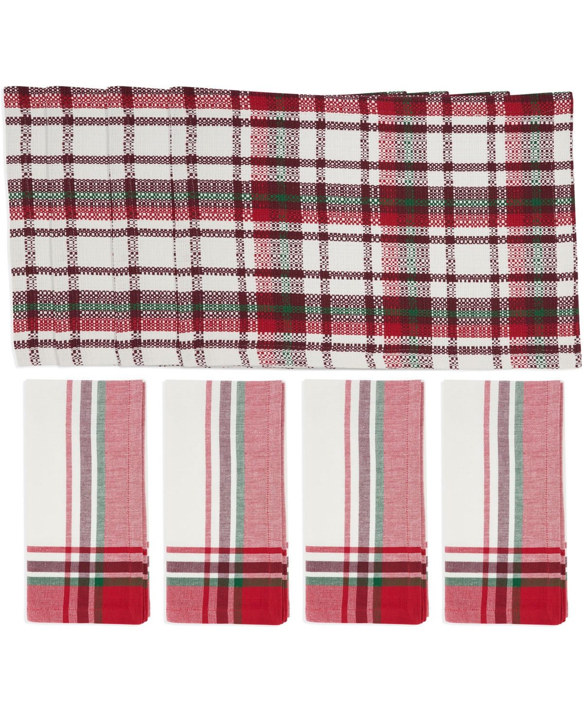Saro Lifestyle Simple Plaid Cotton Placemats And Napkins, Set Of 8 In Red,green