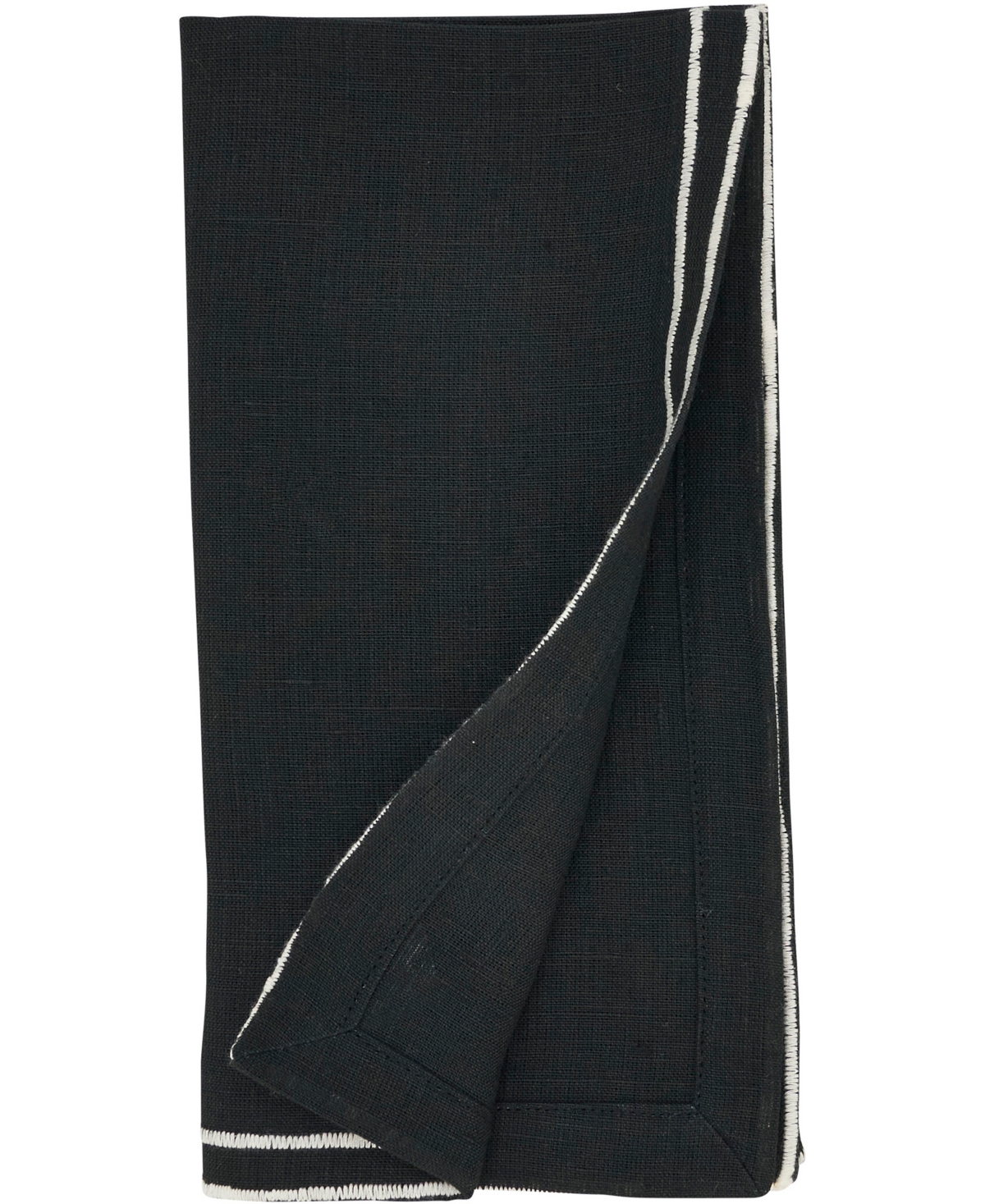 Saro Lifestyle Double Line Embroidered Linen Napkins, 20" X 20" In Black