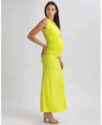 Maternity Sleeveless Side-Ruched Blossom Maxi Split Dress