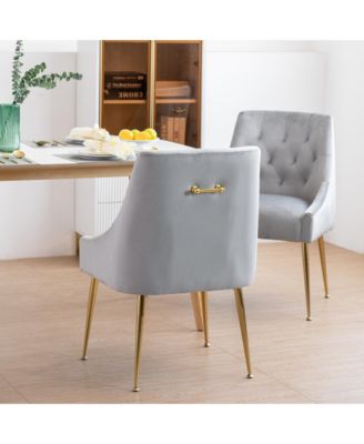 Modern Velvet Upholstered Dining Chairs Set of 2, Mid Century Side Chairs with 5.12” Cushions and Back Pull Rod for Kitchen, Living Room