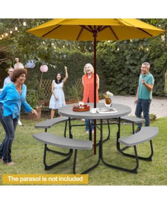 8-Person Outdoor Picnic Table and Bench Set with Umbrella Hole