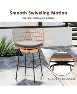 Patio Swivel Barstools Set of 2 with Soft Seat Cushions