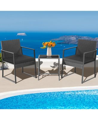 3pcs Patio Furniture Set Heavy Duty Cushioned Wicker Rattan Chairs Table Outdoor