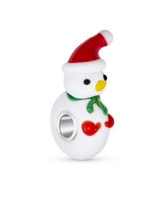 Set of 2 Christmas Charm Bead Snowman Murano Glass Silver for European Bracelet