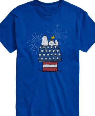 Men's Peanuts Snoopy Flag House Fireworks Short Sleeve T-Shirt