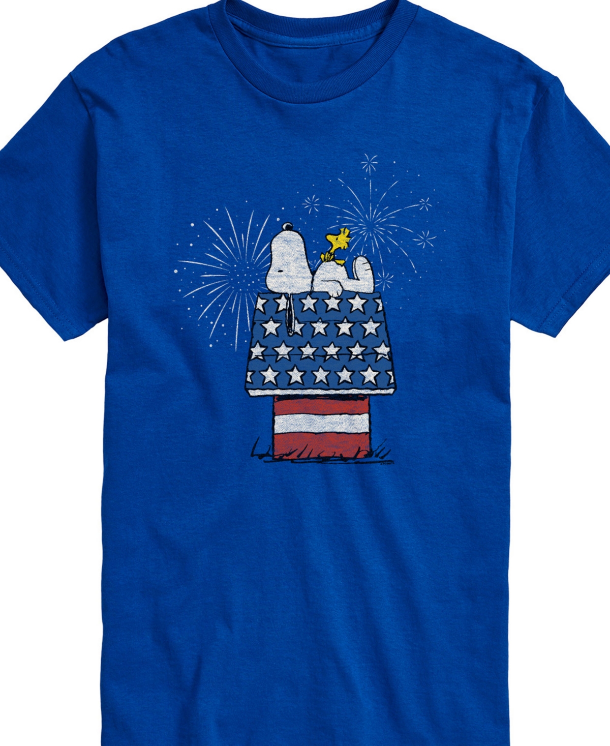 Airwaves Men's Peanuts Snoopy Flag House Fireworks Short Sleeve T-shirt In Blue