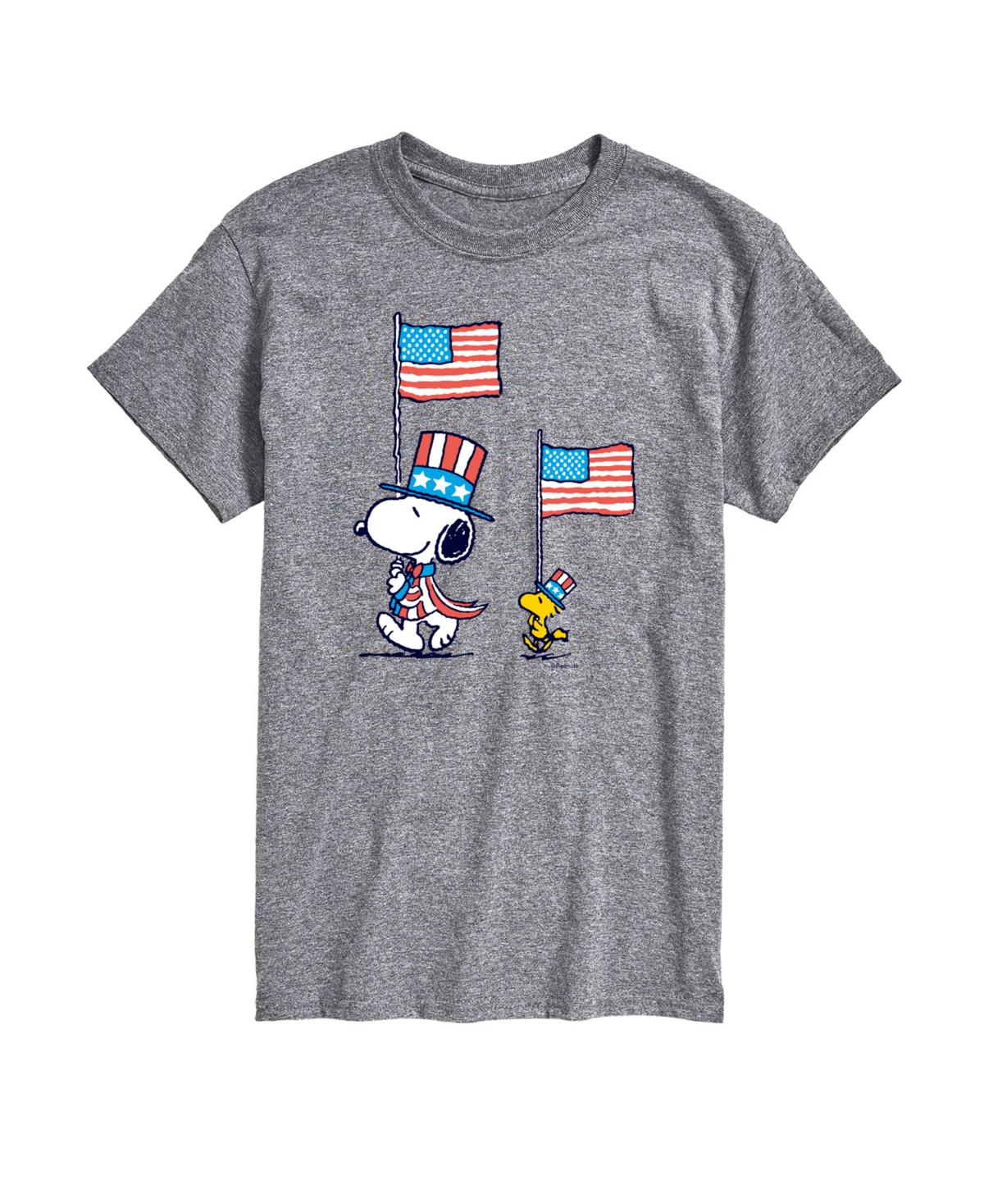 Men's Peanuts Snoopy Woodstock Flag March Short Sleeve T-Shirt - Gray