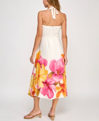 Juniors' Halter-Neck Floral-Print Midi Dress