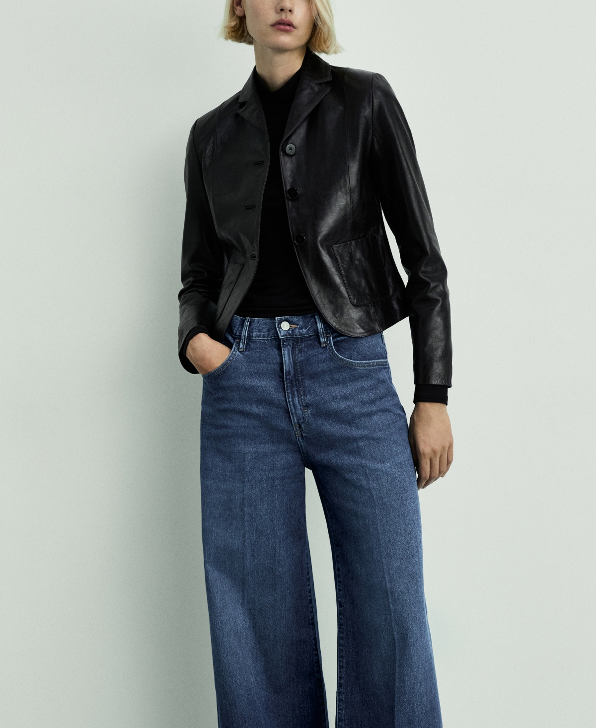 Shop Mango Women's High-waist Wide Leg Jeans In Dark Blue