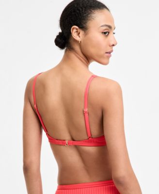 Women's Ribbed Hardware V-Neck Bikini Top